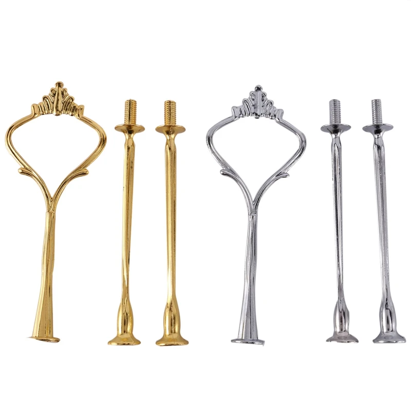 8 Sets 3 Tier Crown Cake Plate Stand Fittings Hardware Holder Kitchen Gadgets for Wedding and - Silver&Golden-ABLM