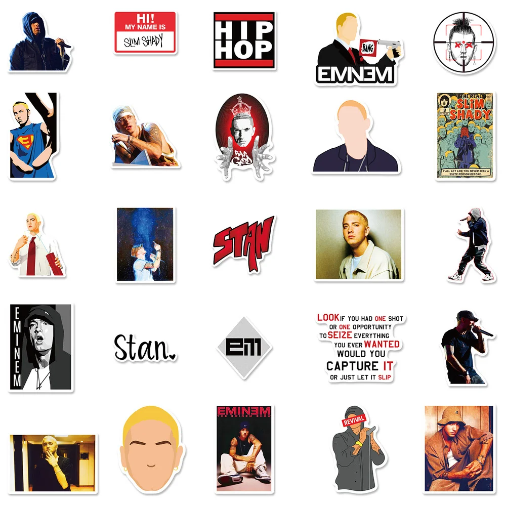 10/50Pcs Hip Hop Rapper Eminem Stickers for Laptop Notebook Skateboard Motorcycle Car Graffiti Waterproof Sticker Decals Pack