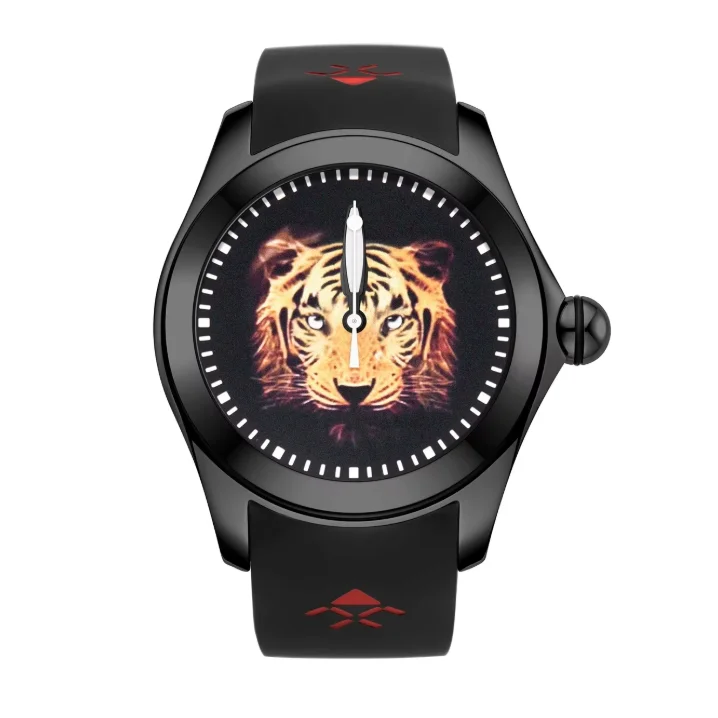 

Мужские автоматические часы KAFYASE, 46 мм, механические наручные часы с минеральным стеклом, резиновым ремешком и светящимся циферблатом с изображением тигра