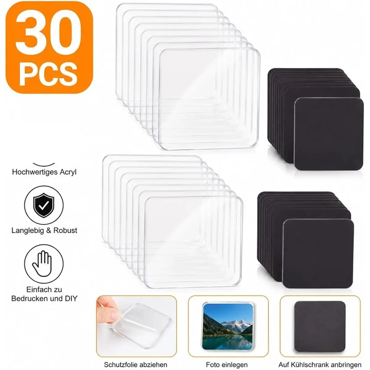 30pc 5 X 5 cm Magnets, Fridge Magnets, Acrylic Magnets for Gluing, Photo Magnets with Adhesive Backs,Personalised Fridge