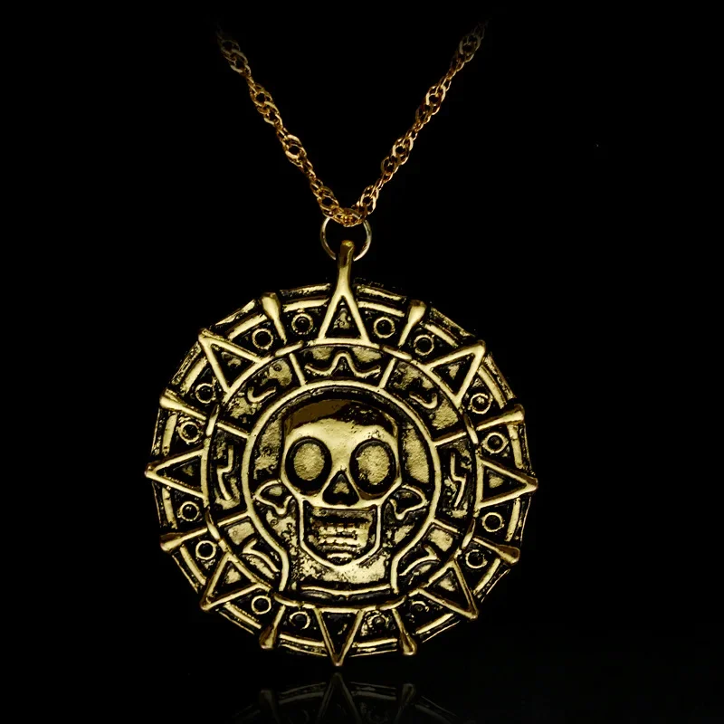 Retro Gothic Hip Hop Skull Round Pendant Necklace Men and Women Sweater Chain Accessories Party Jewelry