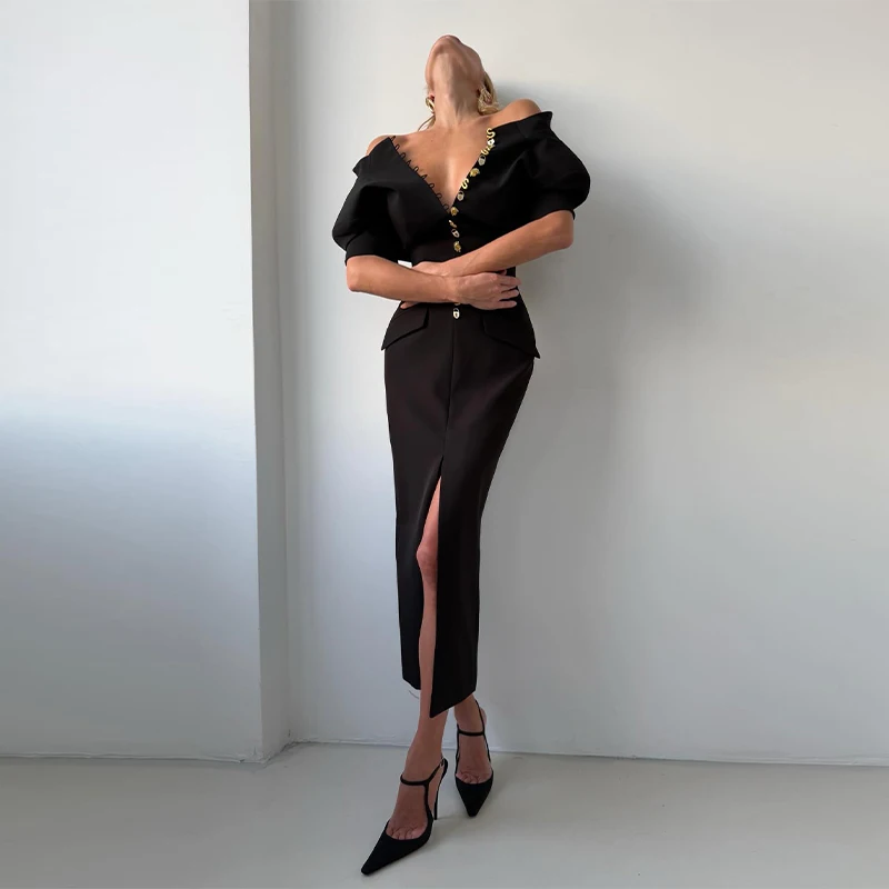 2026 Sommer Stehkragen Einfarbiges Damen-Midikleid Elegantes Einreihiges Kurzarm-Slim-Kleid Modisches Neues Damen-Langes Kleid – Detail 19