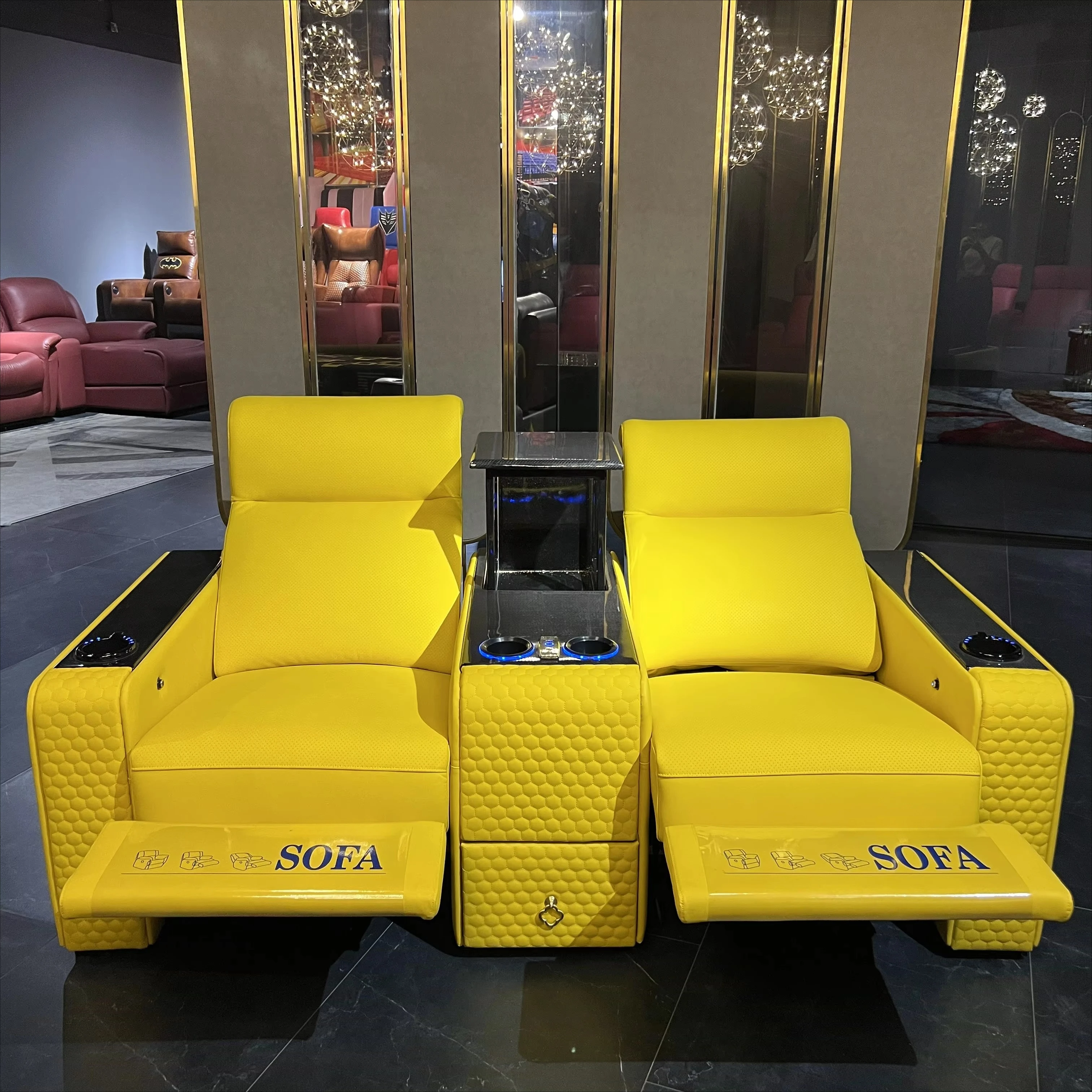 Carbon Fiber Armrest VIP Recliner Seating Home Cinema Sofa 2seater Lifting Cabinet Middle Movie Seats Theater Furniture Seating