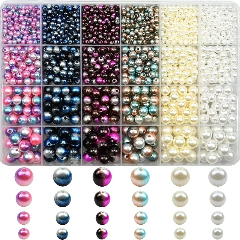 1890pcs 24-frame mermaid changing color 4 mm -10 mm perforated Pearl DIY set accessories