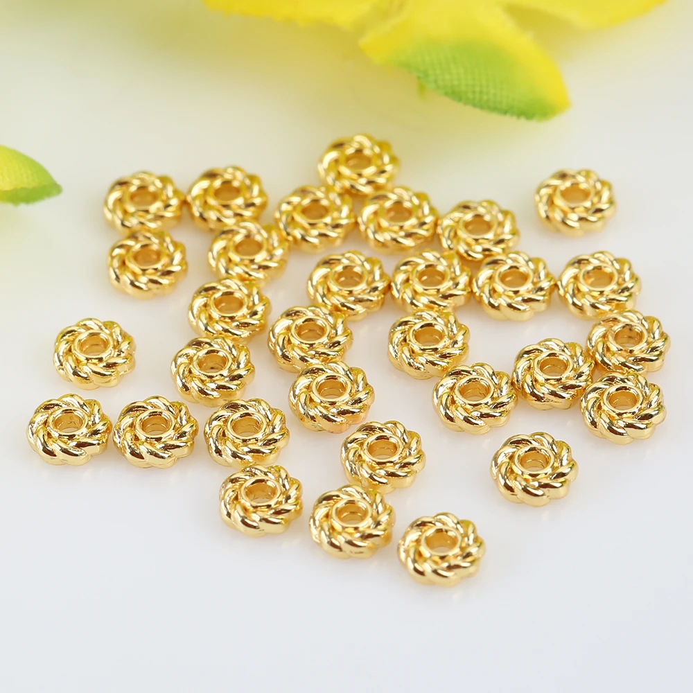 18k Gold Color Retaining Flower Shaped Spacer DIY Accessory Bracelet Rotating Ancient Method Gold Beads Accessories 100pc