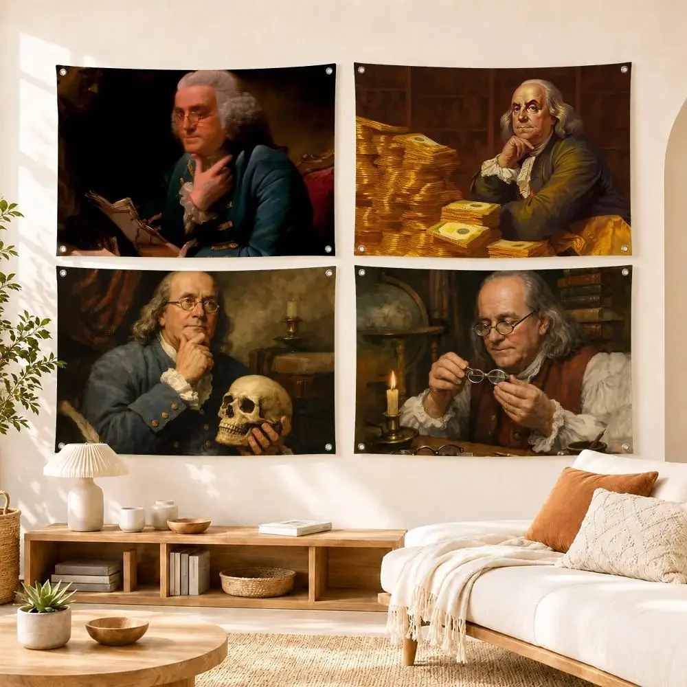 Benjamin‑Franklin Meme Flags Flag Soft skin-friendly Durable Tapestry Outdoor party Home living room bedroom Decoration