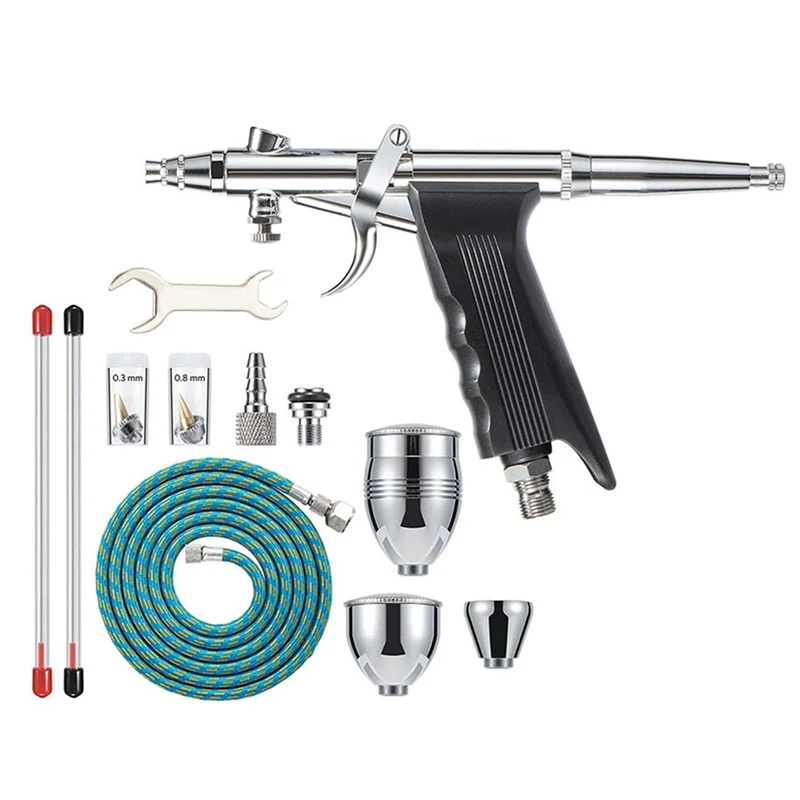 ABFI-Kit de aerógrafo de aguja de 0,3/0,5/0,8Mm con gatillo de doble acción, vasos de pintura de 2/5/13Cc, pistola de aerógrafo para tatuaje de pastel de uñas