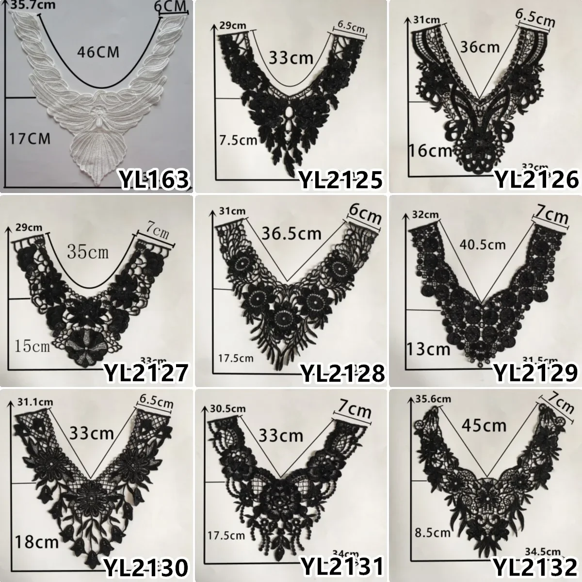 Wholesale sales of 1-10 pieces of polyester embroidery black and white collar DIY sewing decorative clothing lace accessories