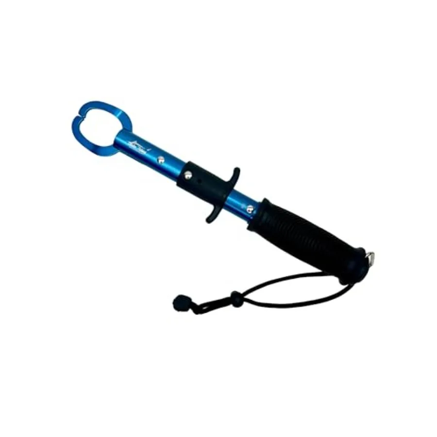 

Heavy Duty Fish Lip Gripper for fishing, stainless steel with black rubber grip, built-in scale for weighing fish