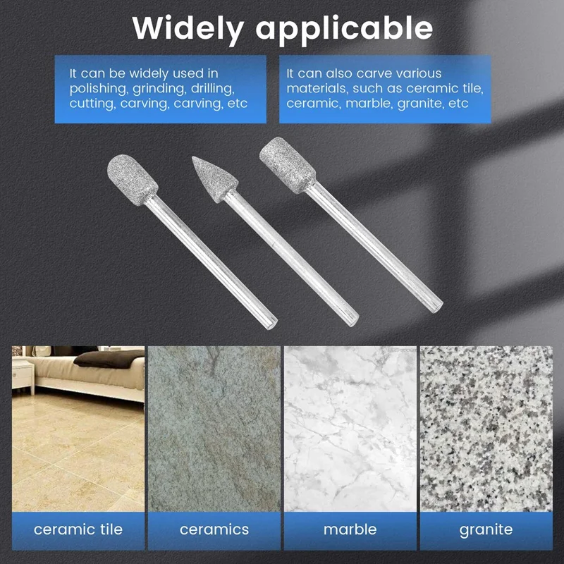 Diamond Burr Stone Carving Set, ferramenta rotativa Dremel, haste para polimento, pedra de gravura, 40 pcs, 1/8"