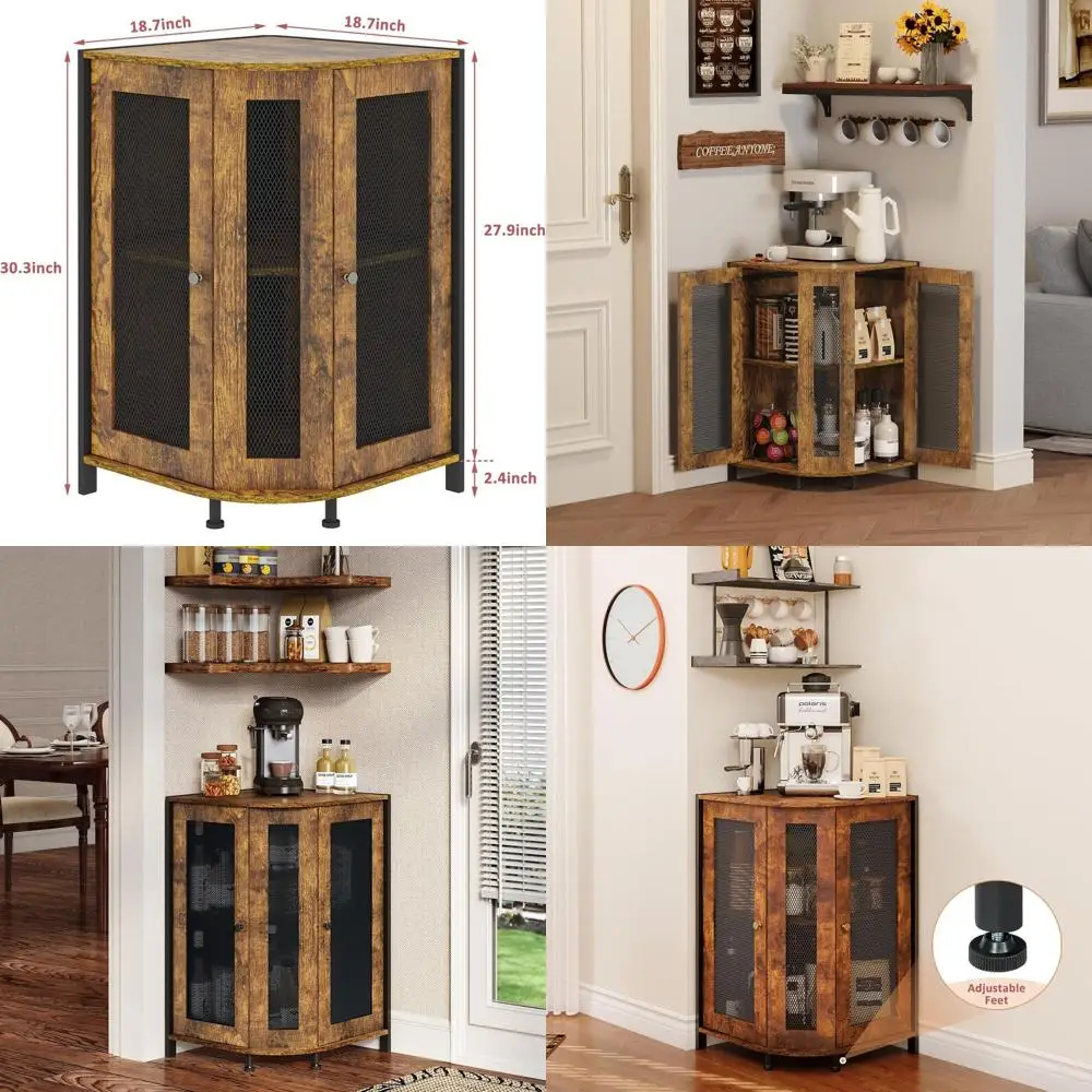 

Угловой барный шкаф в деревенском стиле с 3 полками, местом для хранения и столешницей 18,7 дюйма, магнитная дверца для кухни/гостиной