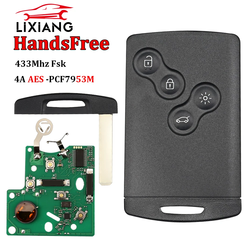 

LIXIANG 4 button remote key card keyless smart key 433mhz 4A PCF7945 chip 7953 for Renault Clio 4 Key captur key After 2013