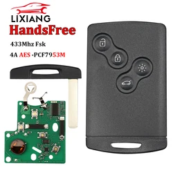 LIXIANG 4 button remote key card keyless smart key 433mhz 4A PCF7945 chip 7953 for Renault Clio 4 Key captur key After 2013