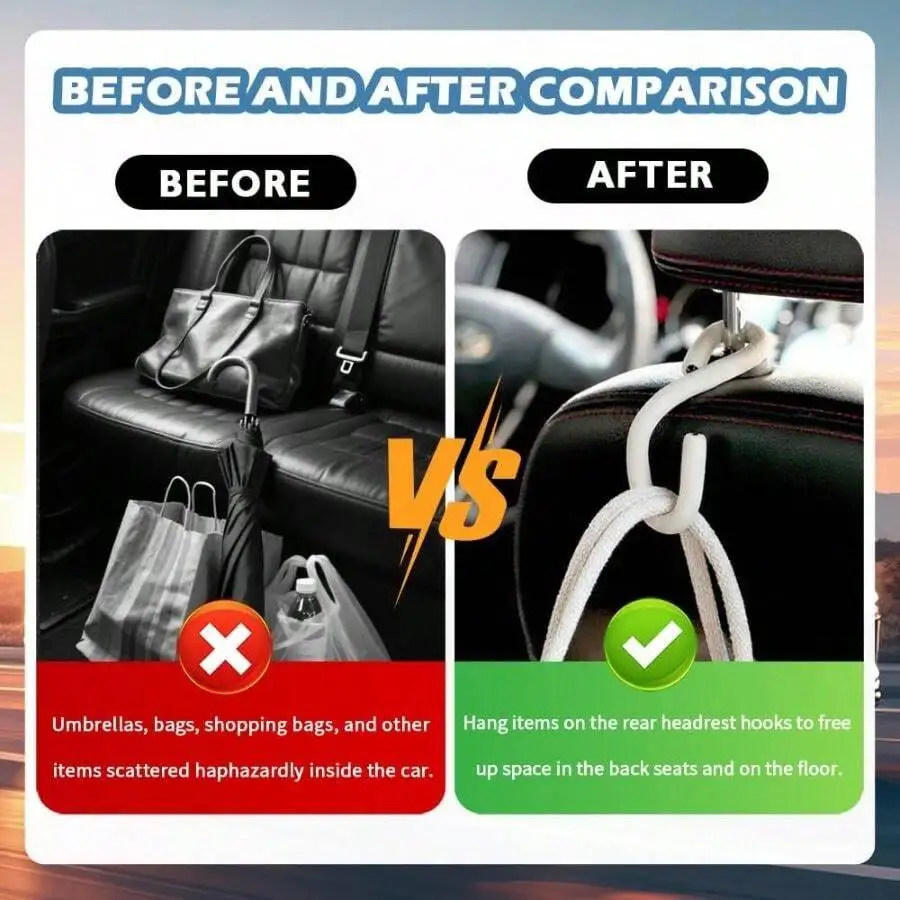 2026 New Headrest Hooks Car, 2 Pack Bendable Car Purse Hook Hanging Handbags, Umbrellas, 22lbs Capacity Multi-Use Purse Hook As