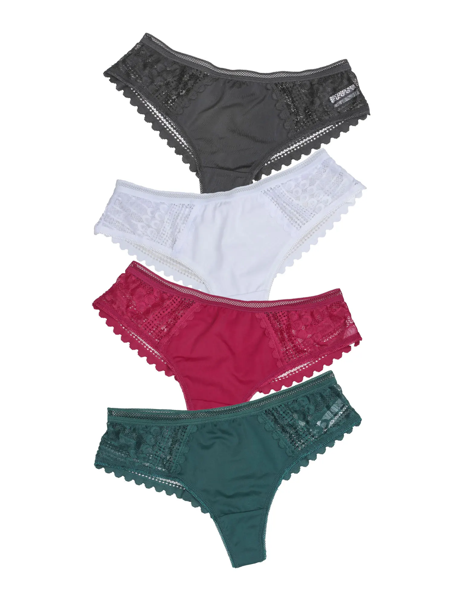 4 PCS Women Sexy Lace Panties Low Rise Cheeky Bikini Back Half Cover Thongs Cute Girls Ice Silk Underwear Lingeries