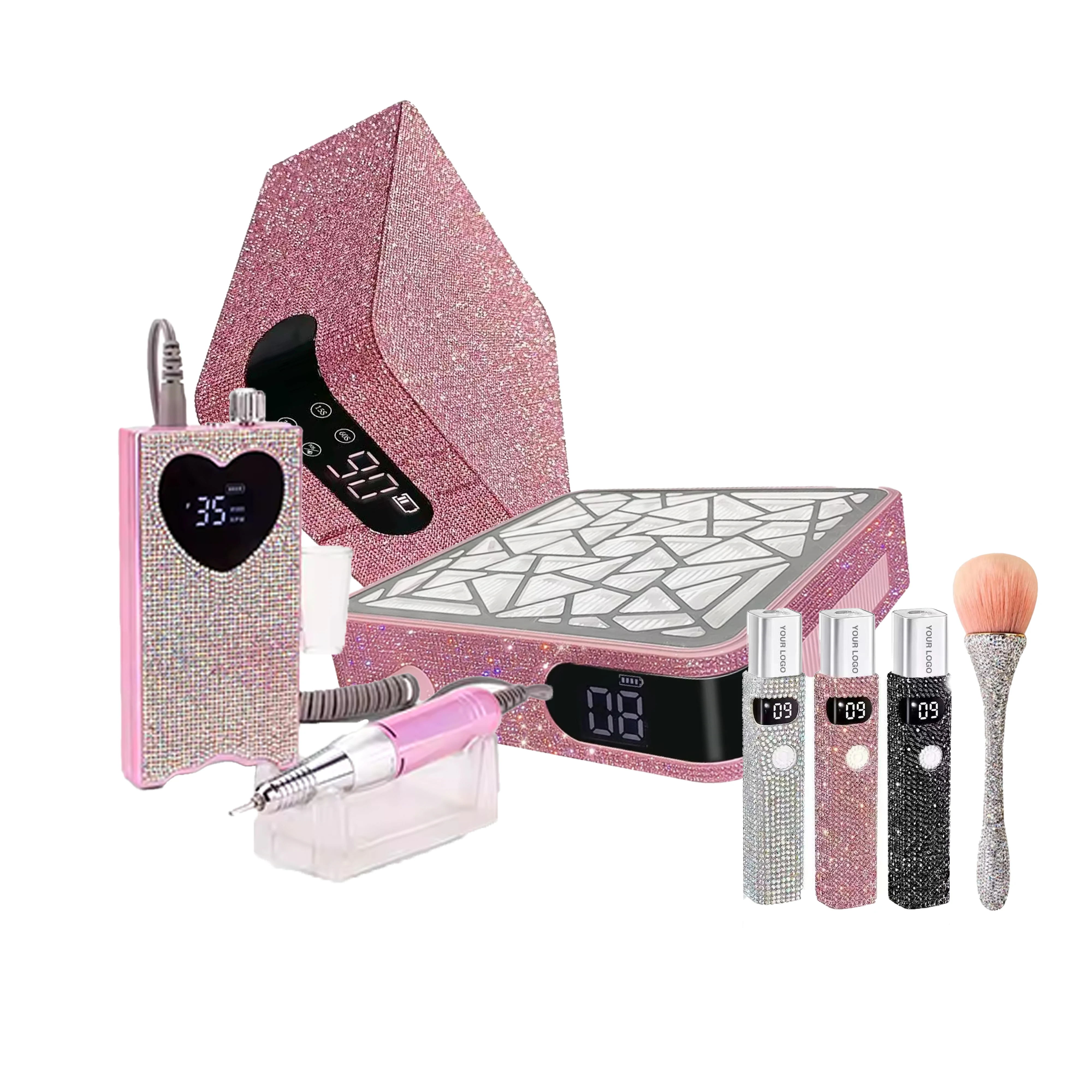 مجموعة أدوات أظافر احترافية على الطراز الياباني مع مصباح الأشعة فوق البنفسجية، مثقاب أظافر كهربائي قابل لإعادة الشحن، مصابيح أظافر بلاستيكية محمولة قوية