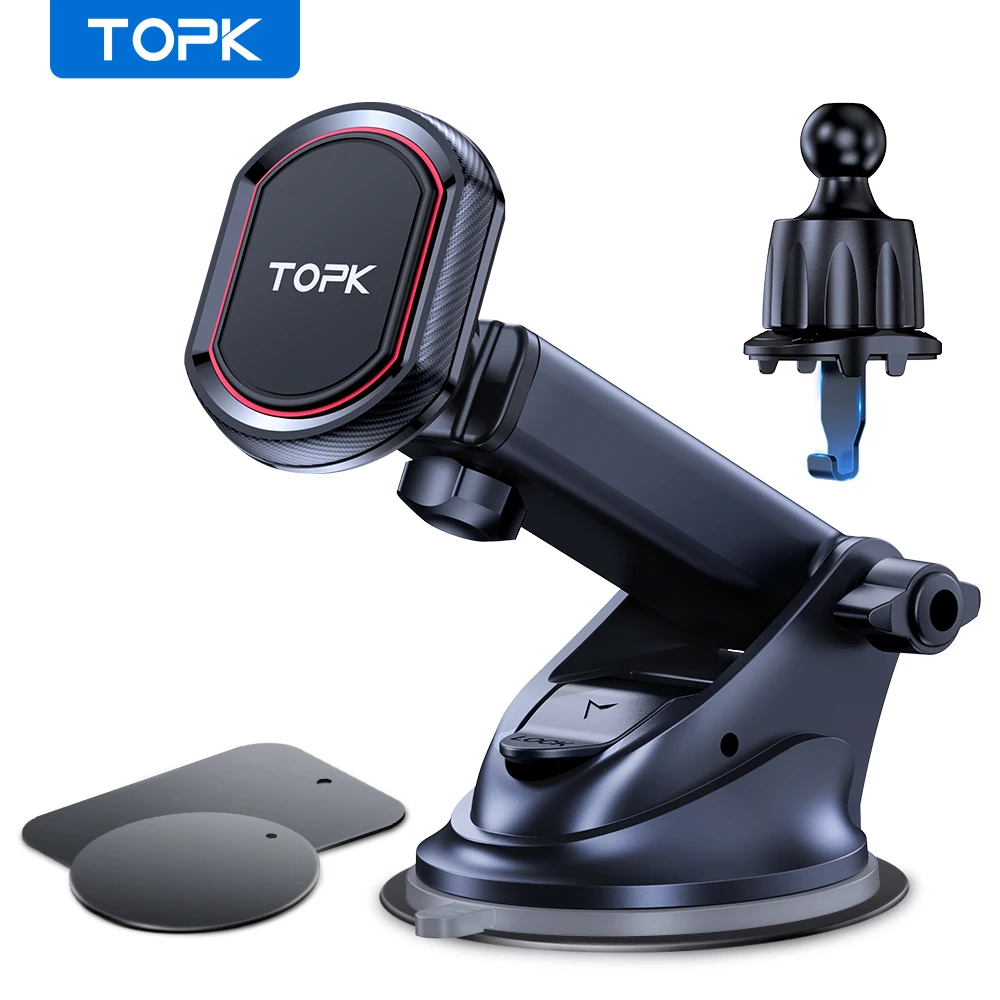 TOPK Car Phone Holder Mount,Magnetic Phone Holder for Car Air Vent & Dashboard,Adjustable Strongest Magnet for All Cellphones