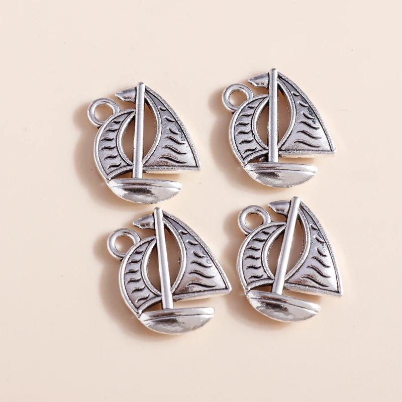 20 Stück 13x17mm Niedliche Segelboot-Anhänger aus Legierung für Schmuckherstellung, Ohrringe, Halsketten, Armband-Zubehör, DIY-Bastelzubehör – Detail 4
