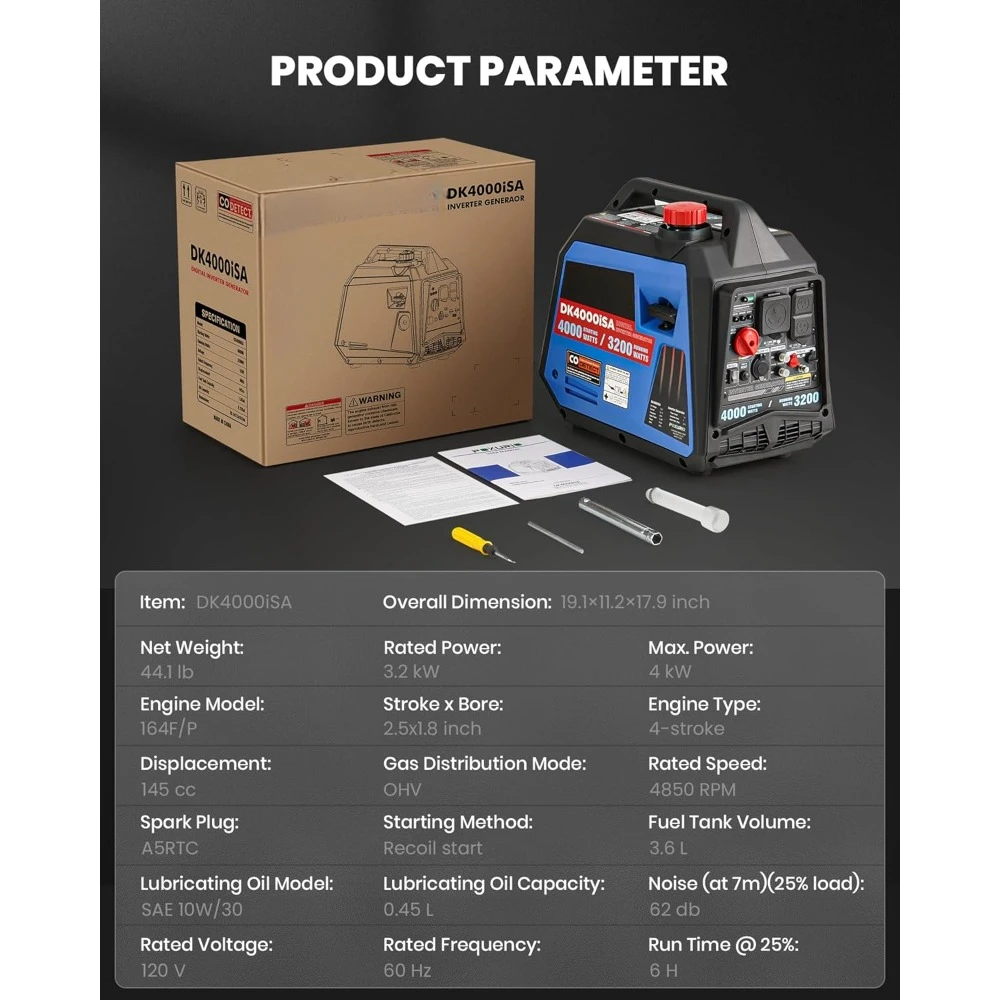 4000 Watt Inverter Generator, Gas Powered Generator Super Quiet, RV Ready/EPA/Carb for RV, Camping and Home