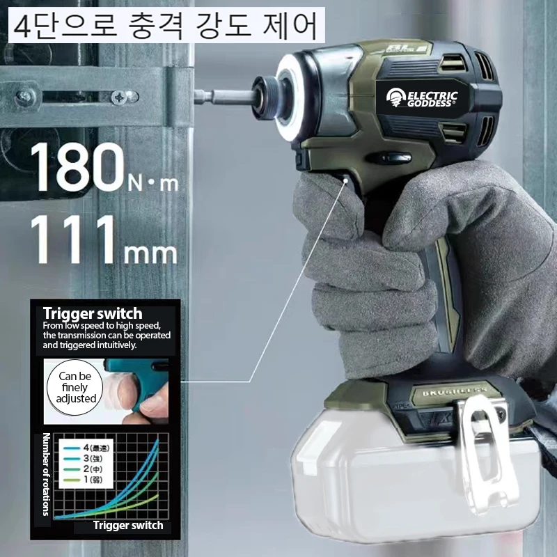 Imagem -04 - Deusa Elétrica com Cordless Impact Driver Brushless Motor Parafuso de Madeira Makita Bateria 18v 1800rpm Jy137 180nm