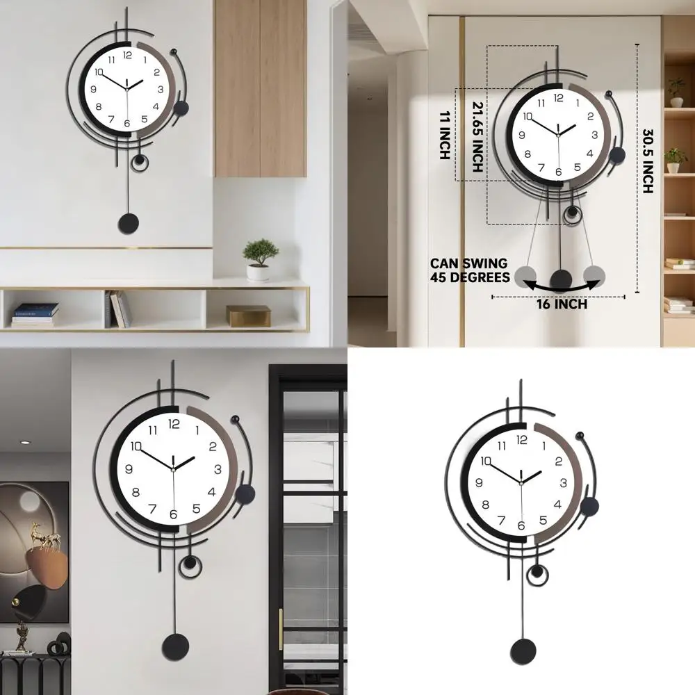 

Battery-Powered Silent Pendulum Wall Clock, Quartz Movement, 16x30.5 Inch, Ideal for Home Decor in Living Room, Kitchen, Bathroo