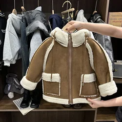 Boys and Girls Fur Integrated Coat 2024 Winter New Korean Version Children Clothing Children's Thick Warm Lamb Plush Kid Jacket