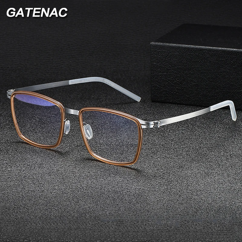 Vintage Screwless Acetate Eyeglasses Frame Men Square Korea Prescription Myopia Glasses Frame Male Luxury Brand Designer Eyewear