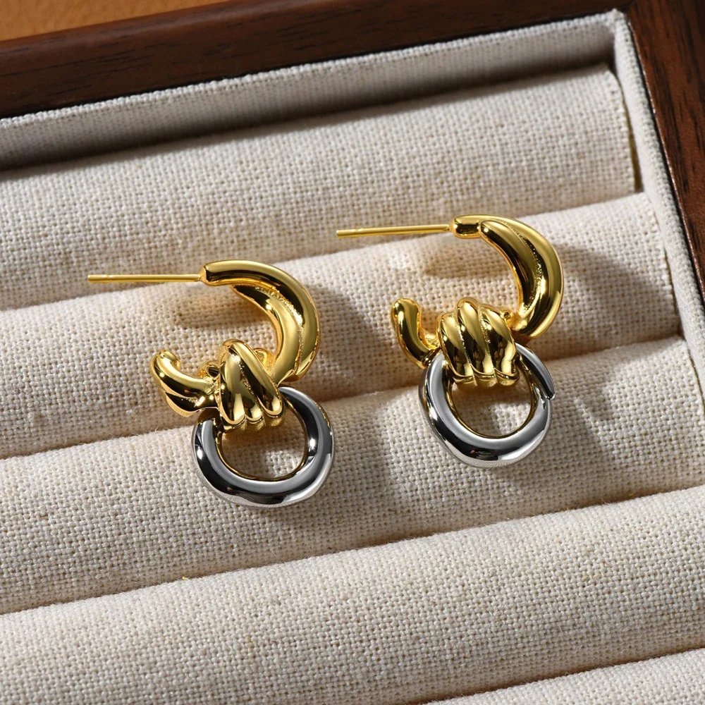 

Vintage Knot Hoop Earrings for Women Gold&Silver Plated Mixed Color Stainless Steel Twisted Statement Earring Huggie Hoops