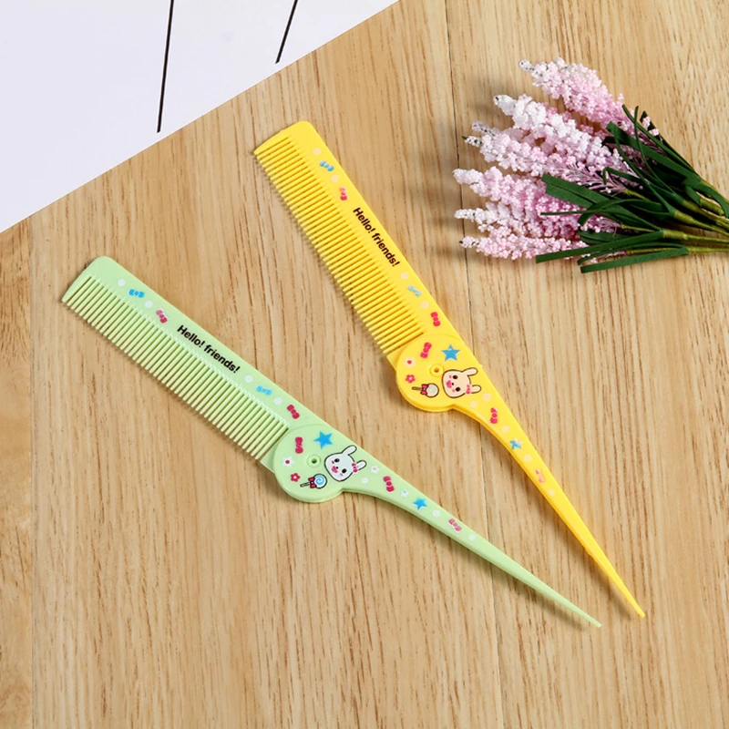 Cartoon Foldable Massage Hair Comb Anti Static Hairdressing Pointed Tail Comb Portable Travel Hair Comb Brush Styling Accessorie