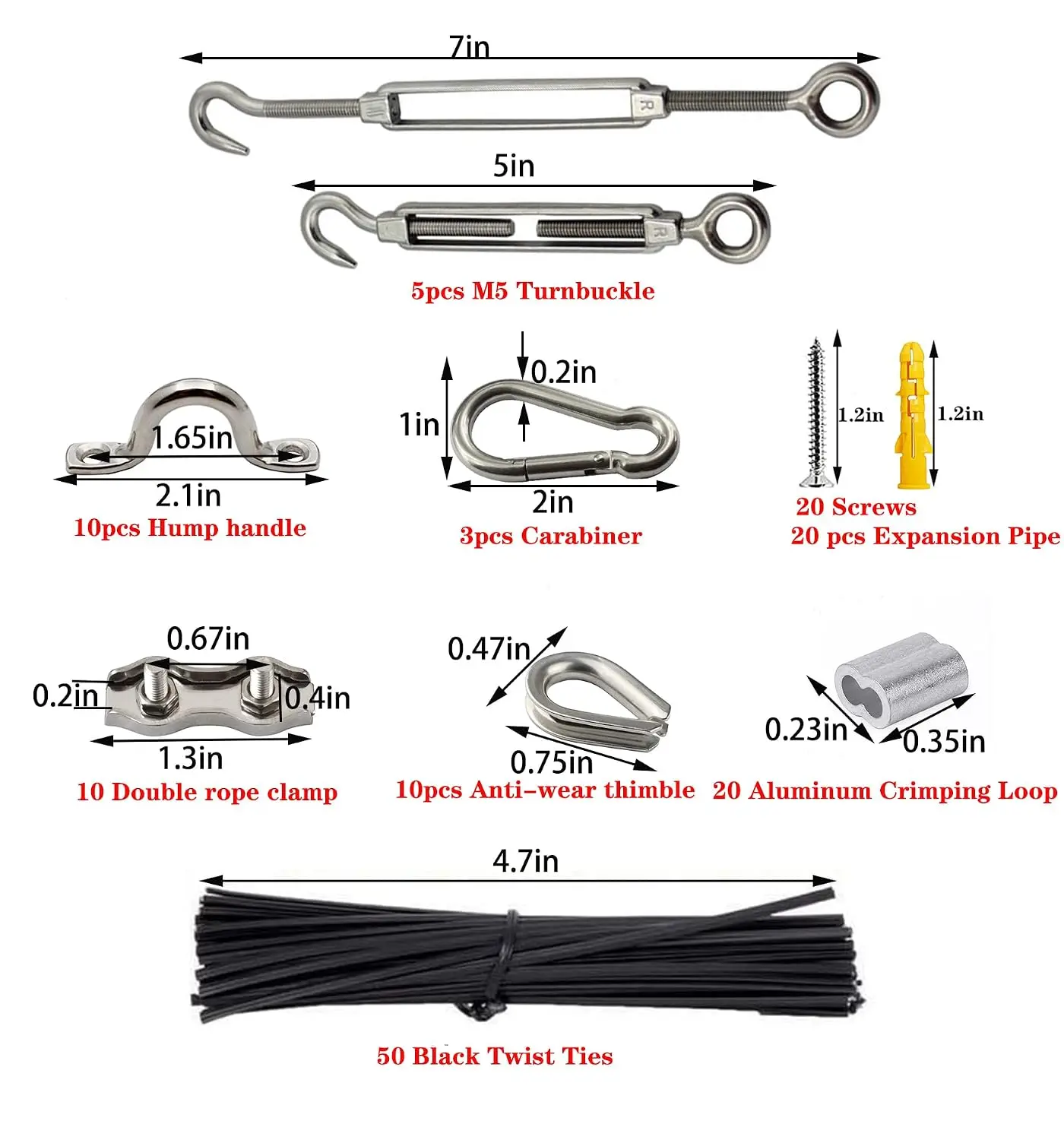 304 Stainless Steel Turnbuckle Kit,Wire Rope. Anti-Rust for Outdoor Hanging, String Lights, Pictures, Decor. All-Weather Use.
