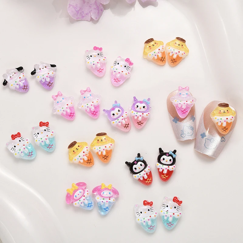 50 pçs dos desenhos animados sanrio sorvete resina encantos de unhas animais criativos cone decoração da arte do prego para diy caso do telefone manicure artesanato