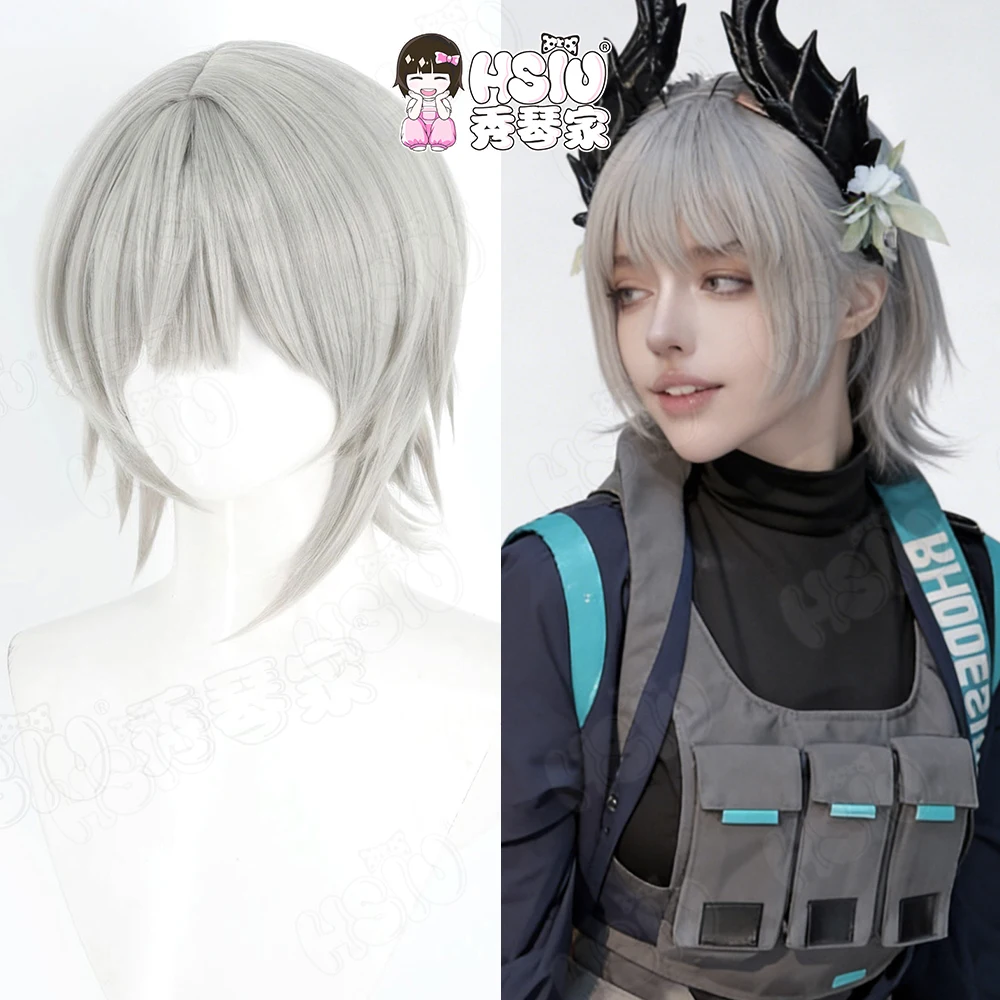 

Raidian cosplay wig HSIU 40cm Silver gray short hair Synthetic Wig+Wig cap GAME Arknights Raidian Cosplay