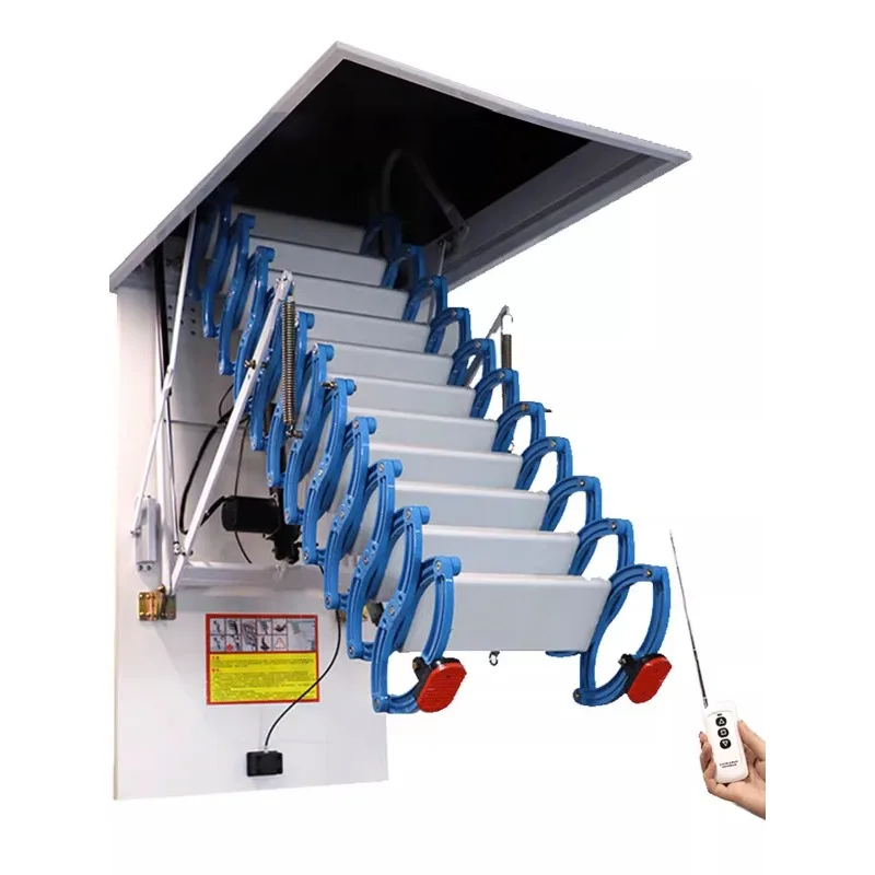 Electric loft retractable stairs, household fully automatic lifting, stretching, invisible folding, double contraction