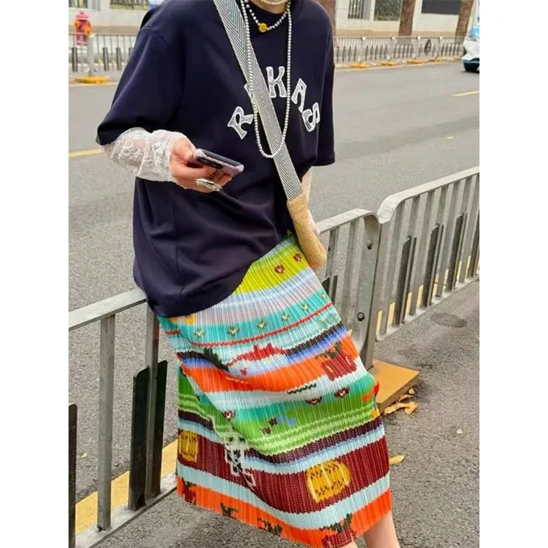 Miyake 2025 Spring New Femininity High-end Design Sense Fashion and Comfort Pleats High Waist Casual Style Loose Color Skirt