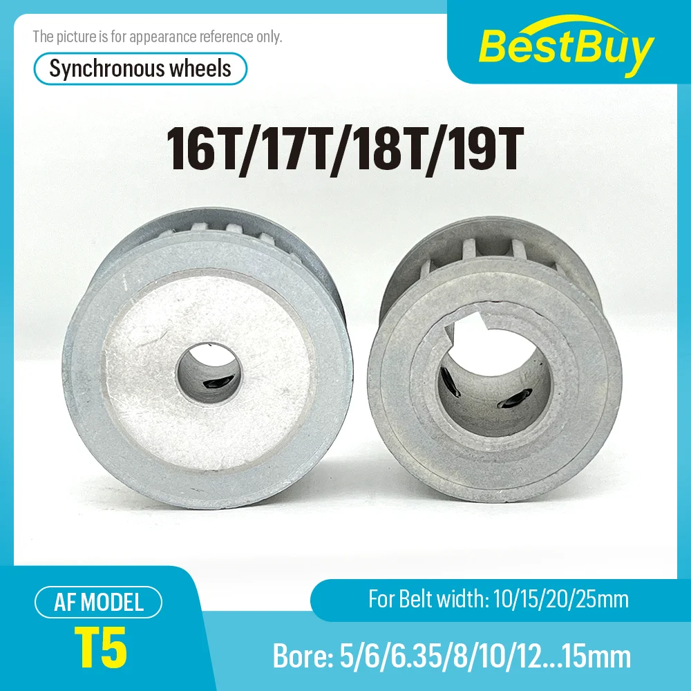 

16T/17T/18T/19T Synchronous Wheels Bore 5-15mm Alloy Wheels AF Shape Pitch 5mm Match With Width 10/15/20/25mm T5 Timing Belt