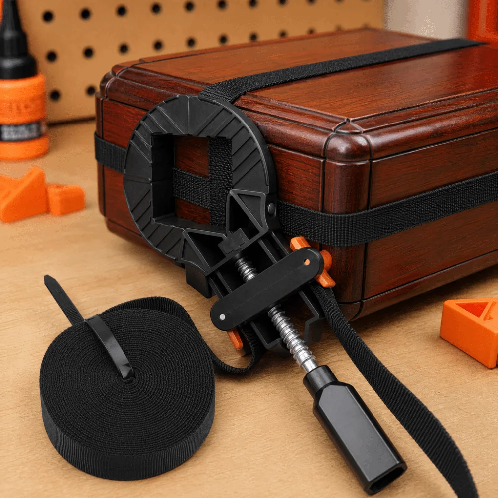 Nylon, ABS 4-Jaw Corner Clamp Strap 6m Adjustable Screw Handle Woodworking Frame Clamp Four Clamping Jaws Black