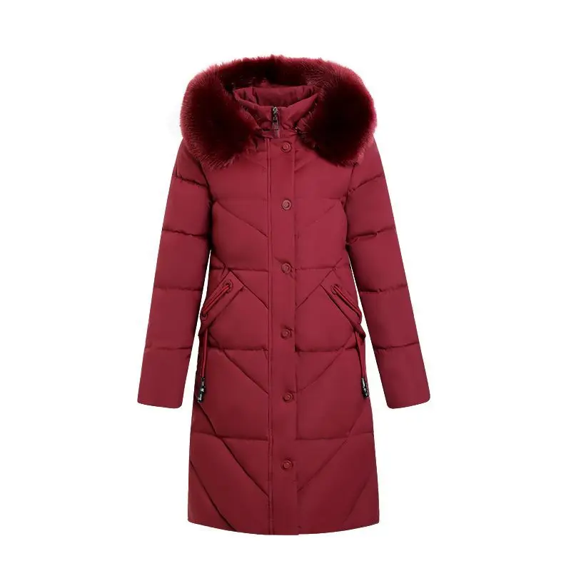 Puffer Parkas longo com capuz feminino com gola de pele, casaco acolchoado, sobretudo com zíper, grosso, quente, neve, inverno, E3421