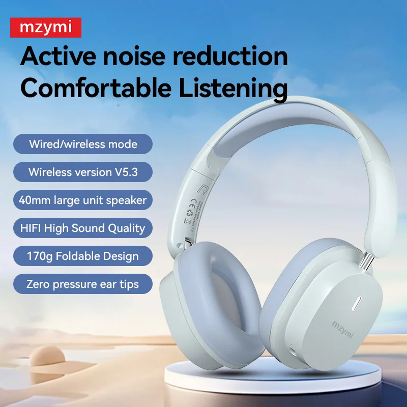 

mzymi Wireless Headset OverEar Bluetooth Headphone Foldable Portable HiFi Trendy Wired Earphone Support TF Card For XIAOMI