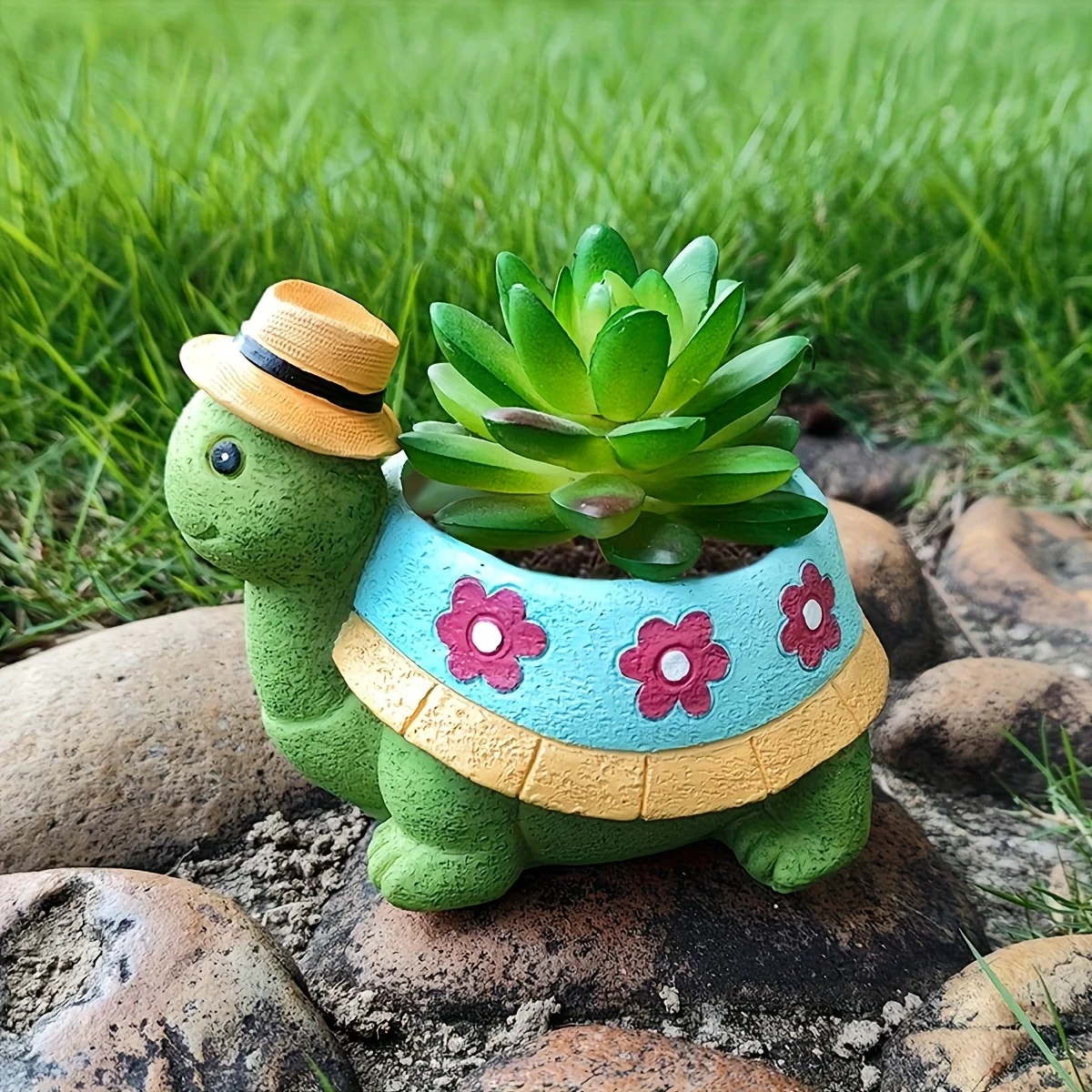 Cute Turtle Succulent Planter Resin Cartoon Animal Flower Pot Mini Bonsai Container Garden Home Desk Decor Ornament No Plant