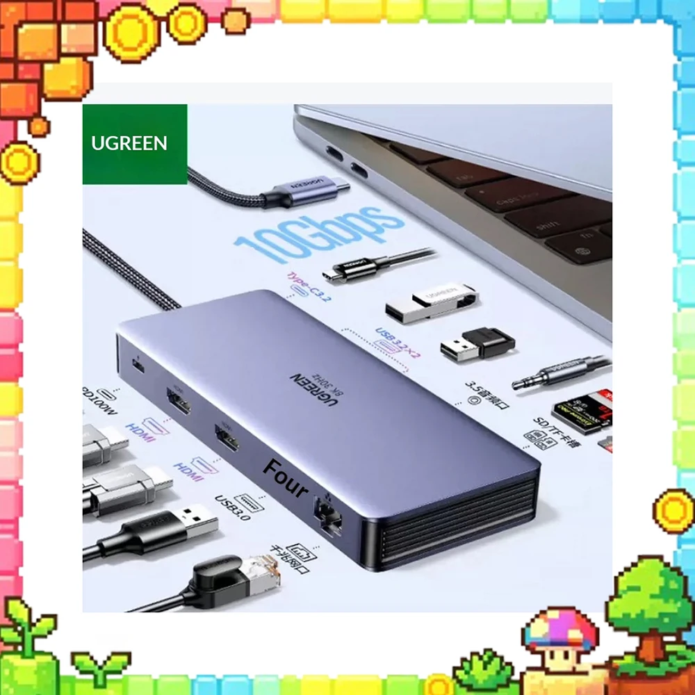 UGREEN15965 USB C 3.2 Docking Station Triple Display Dual HDMI Thunderbolt 4 5 10Gbps Multiport Hub Adapter for Laptop Monitors.