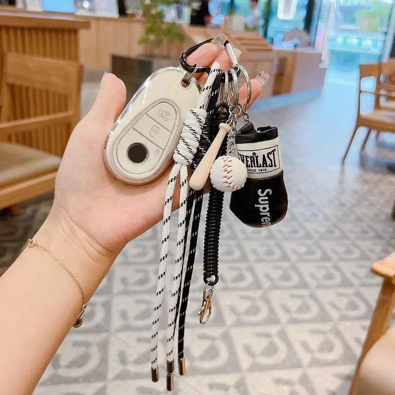 Creative Hand-Woven Baseball Glove Keychain Bag Charm Car Keychain Couple Woven Rope Personalized Key Holder Accessory