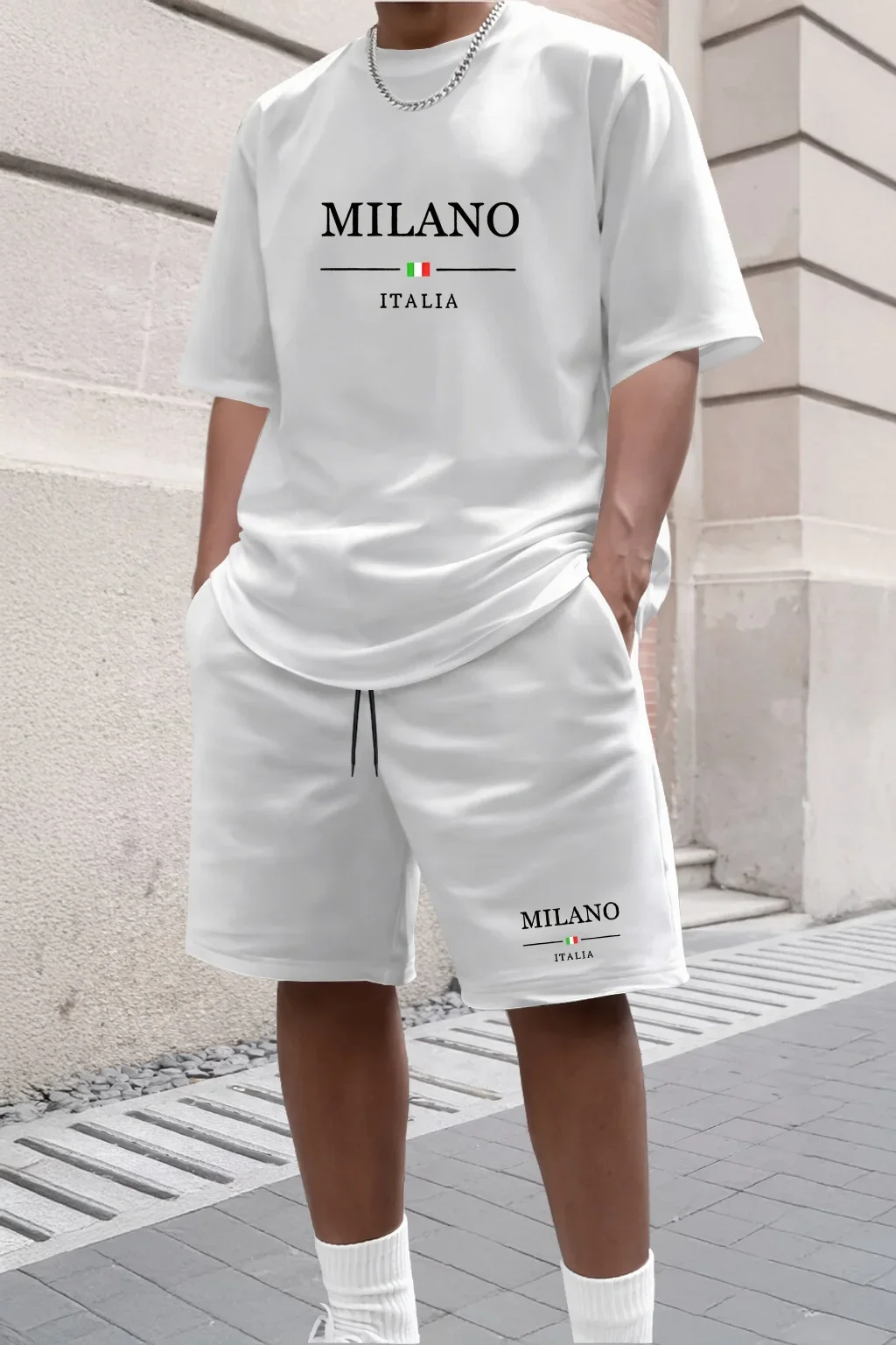 Summer Men's Casual Sports Loose+MILANO Printed Comfortable Shopping Round Neck Short Sleeved T-shirt Top