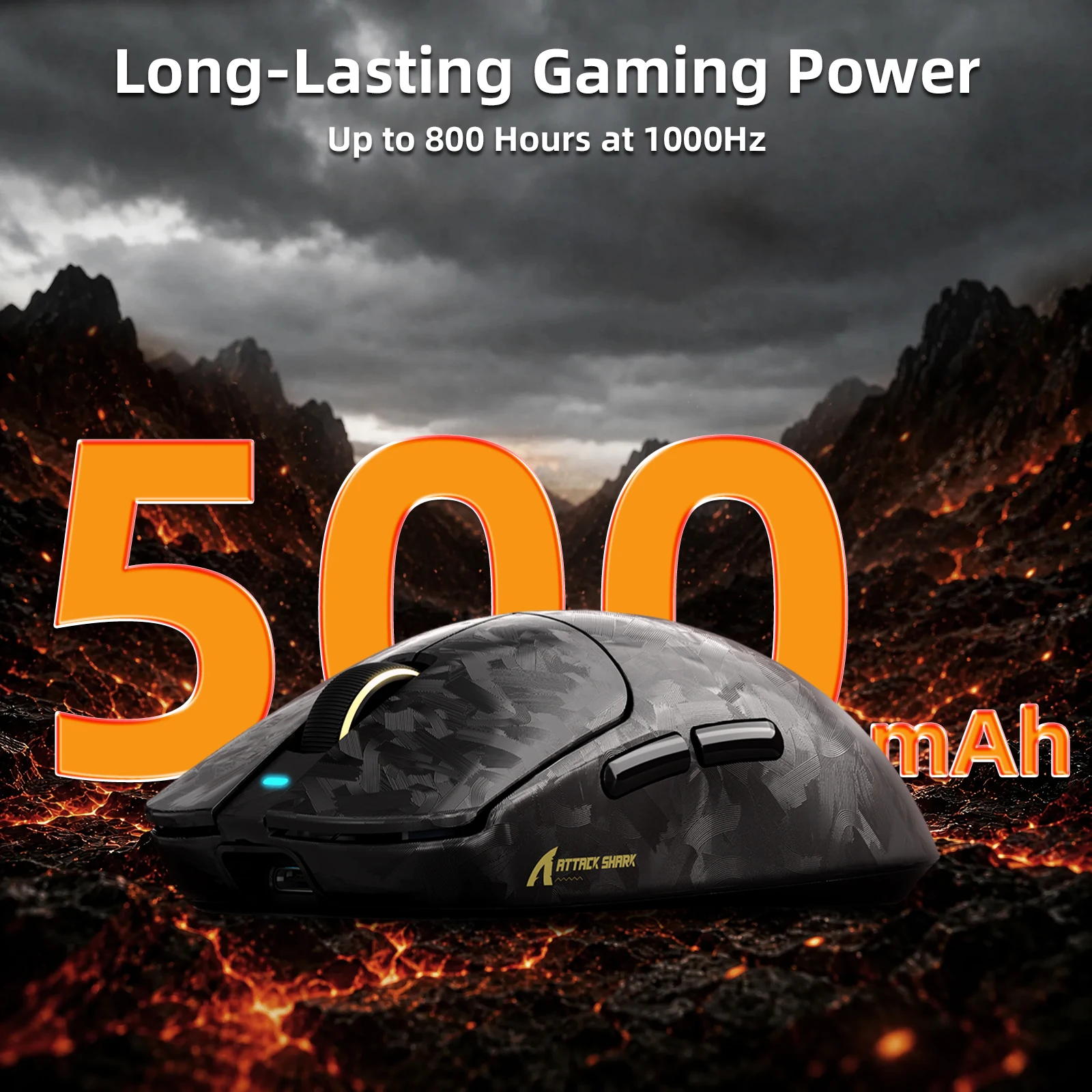 ATTACK SHARK RS3 Ultra 8K Carbon Fiber Wireless Gaming Mouse, PAW3955MAX Sensor, 52K DPI, Nordic MCU, 63g, 800H Battery