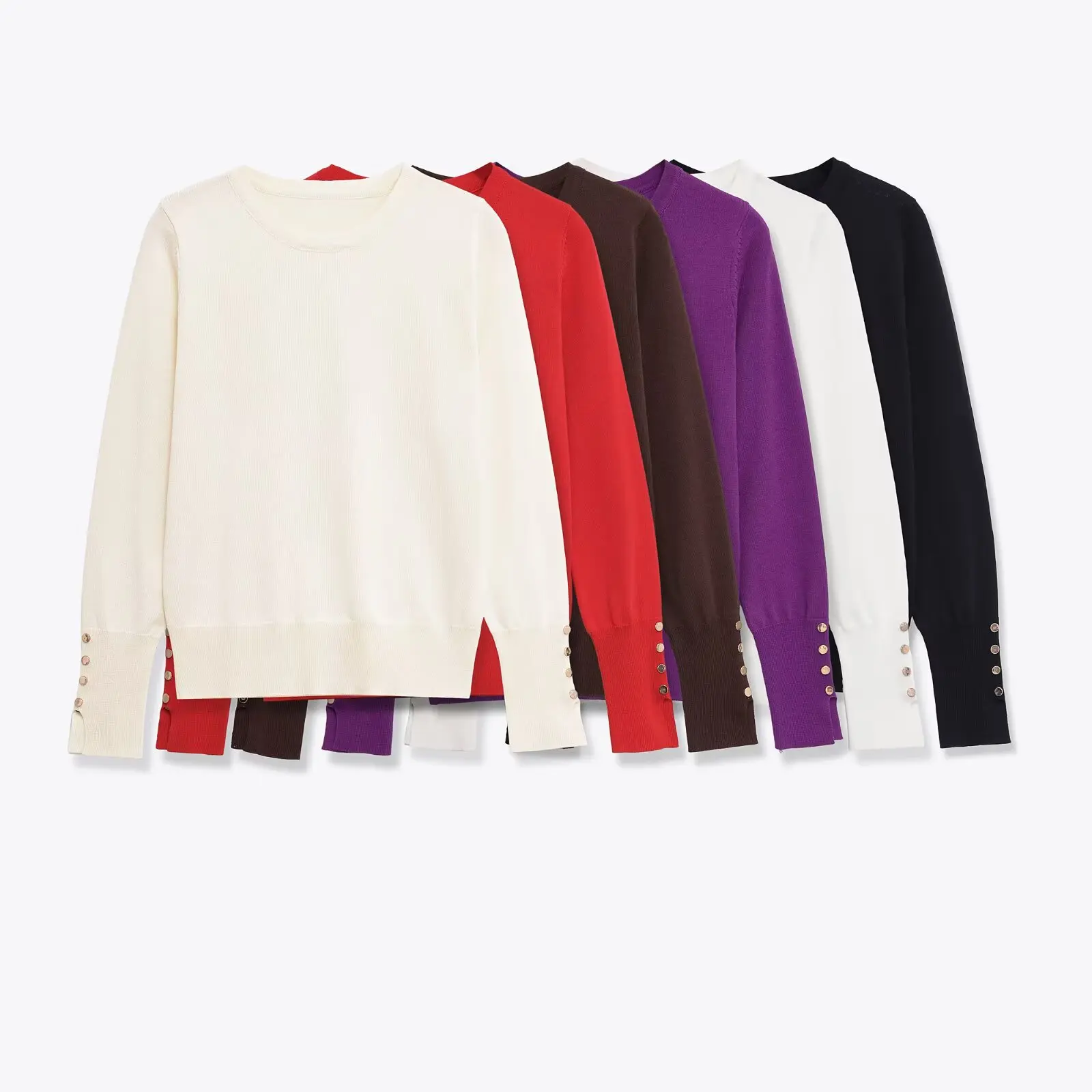 

European and American style 2025 early autumn new women's fashionable simple inner versatile round neck metal button sweater