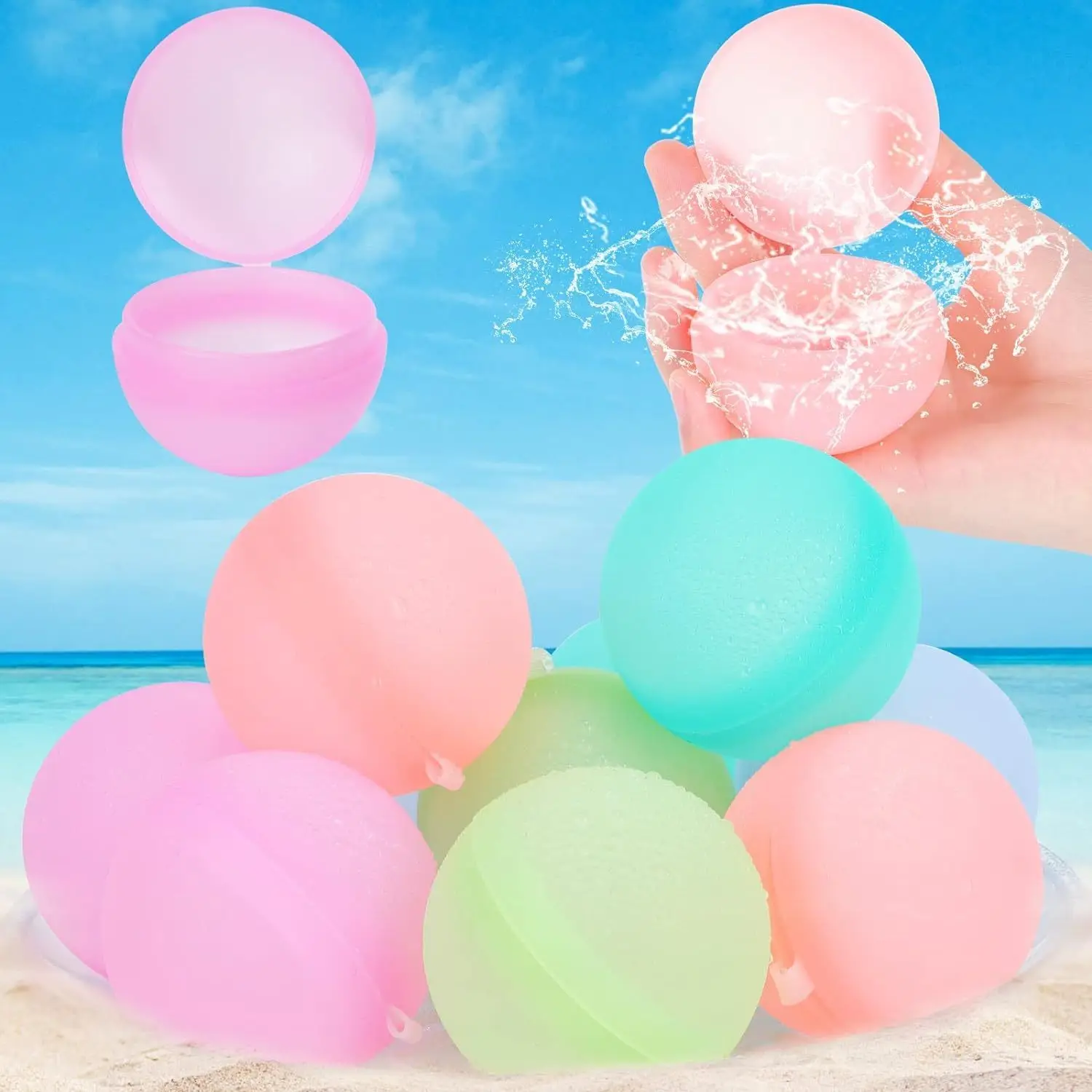 12Pcs Reusable Water Balloons Soft Silicone Water Bomb Non-Magnetic Water Balls Summer Pool Beach Outdoor Party Game Water Toy