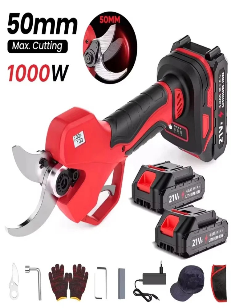 1000W 50mm Elektrische Snoeischaar Borstelloze Draadloze Snoeischaar Tuin Fruitboomtakken Schaar Gereedschap Met 21V Accu's - afbeelding 2