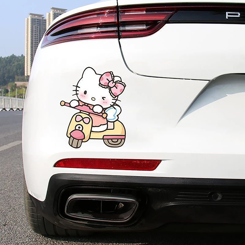 1Pair Cartoon Sanrio Car Reflective Sticker Cute Hello Kitty Waterproof Blocking Scratches Car Warning Decoration Sticker Gifts