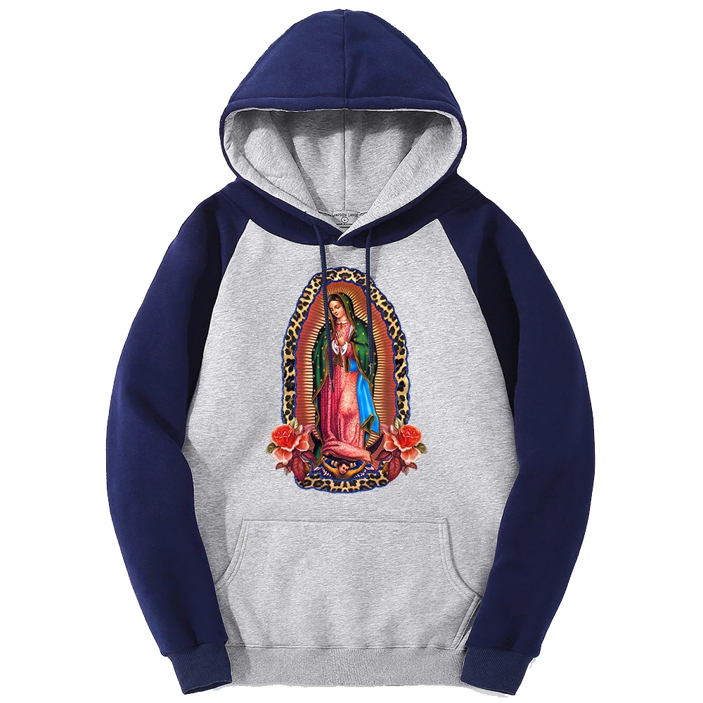 Nuestra Señora De Guadalupe Hoodies Mens Fashion Harajuku Clothes Autumn Raglan Sweatshirts Autumn Crewneck Pullover Women