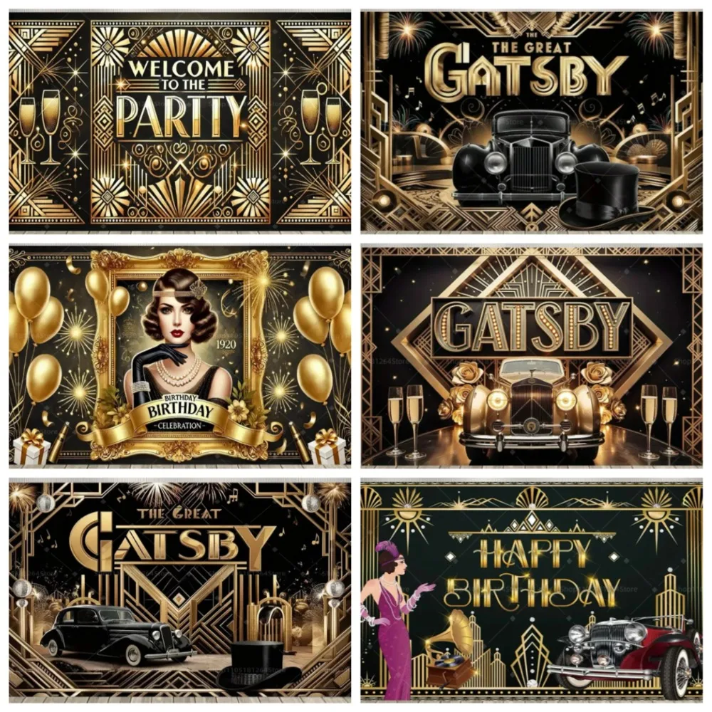 

Vintage Era Black Gold Themed Party Decoration Photography Backdrop, Adult Birthday Party Decoration Banner Photography Backdrop