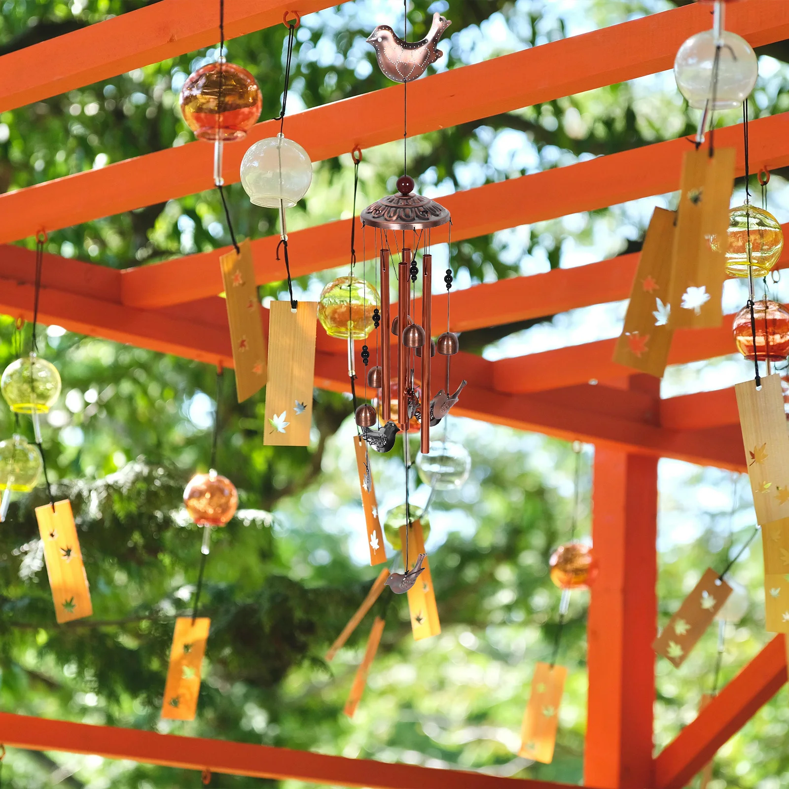 

Bird Wind Chime Decorative Bell Decoration Chimes The Hanging Dark Brown for outside Animal